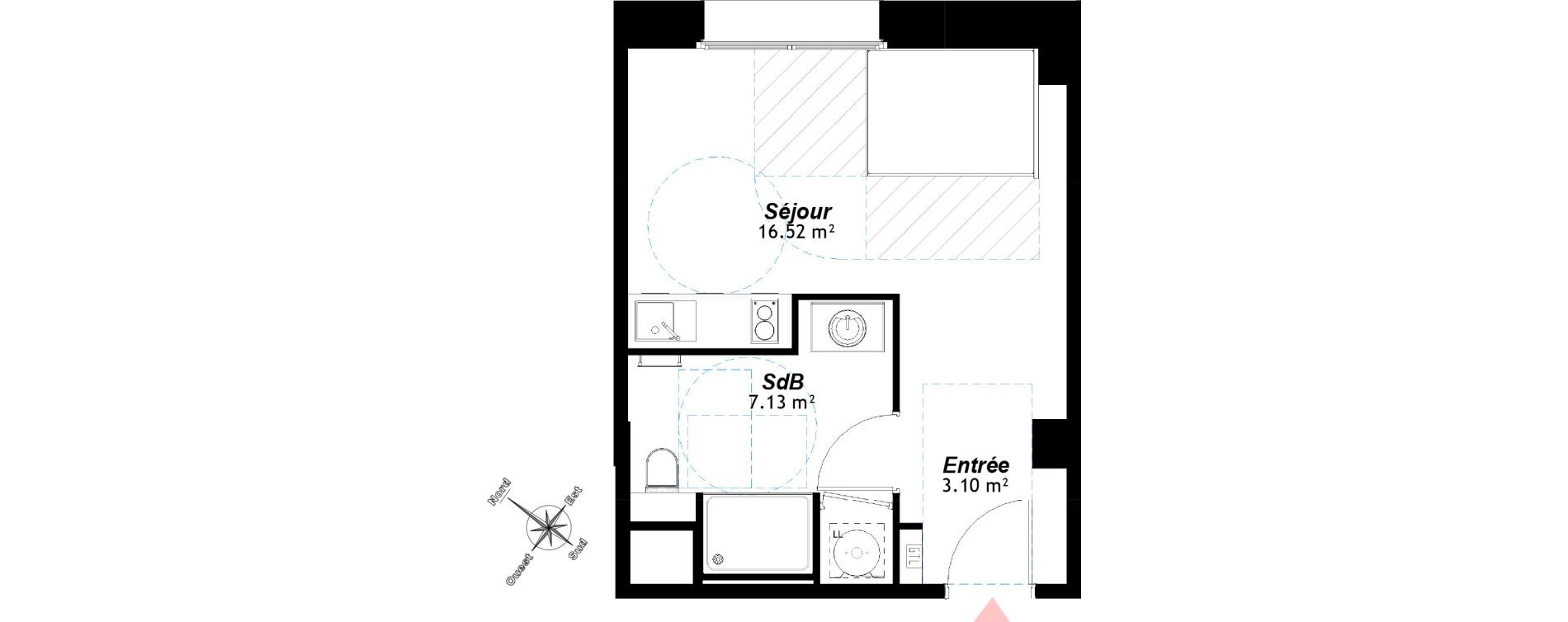 Appartement T1 de 26,75 m2 &agrave; Reims Centre-ville