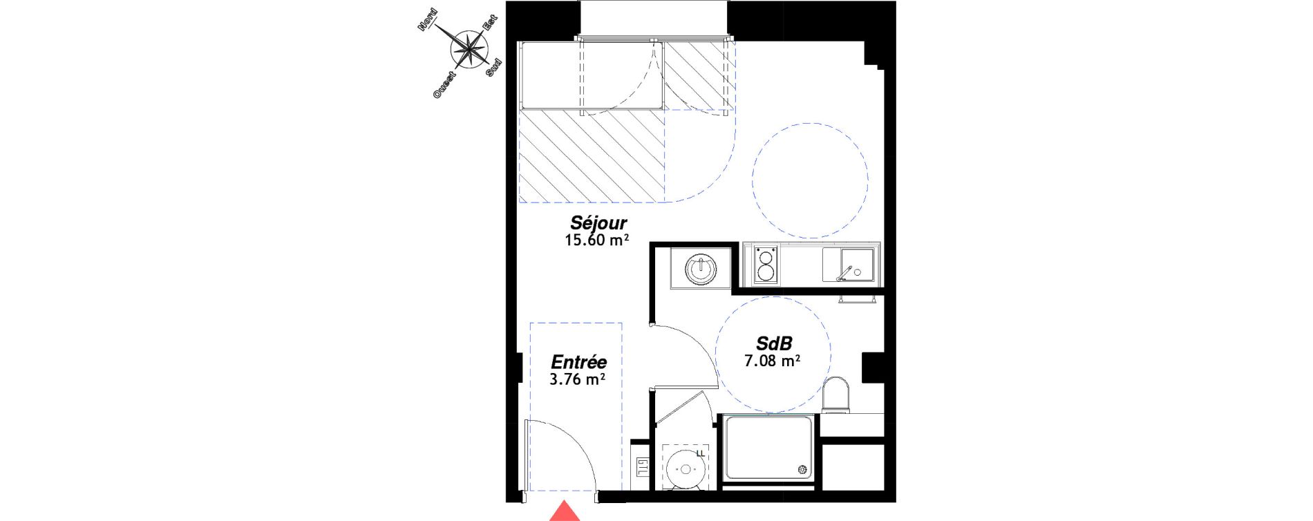 Appartement T1 de 26,44 m2 &agrave; Reims Centre-ville