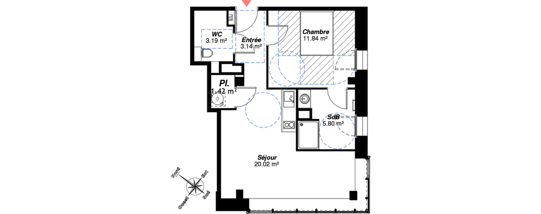 Appartement T2 de 45,41 m2 &agrave; Reims Centre-ville
