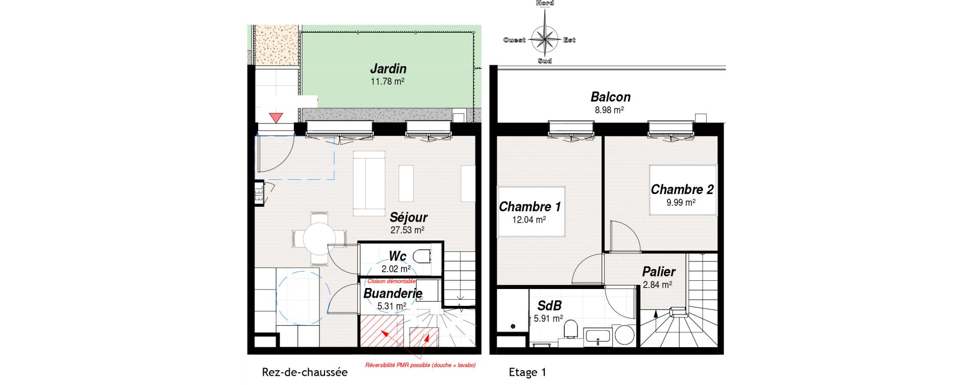 Duplex T3 de 67,77 m2 &agrave; Reims Neufch&acirc;tel