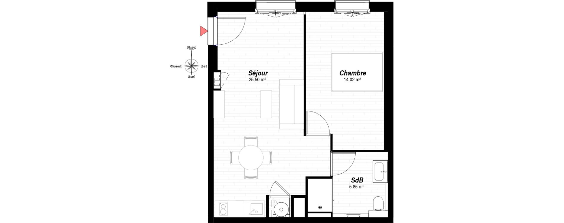 Appartement T2 de 42,95 m2 &agrave; Reims Neufch&acirc;tel