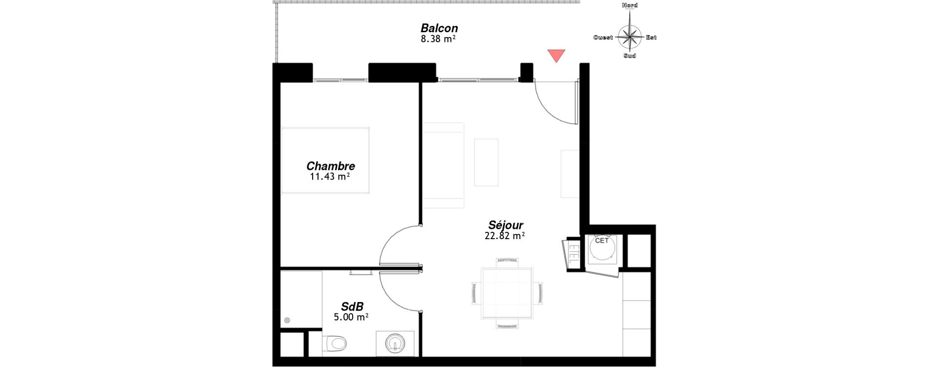 Appartement T2 de 39,25 m2 &agrave; Reims Neufch&acirc;tel
