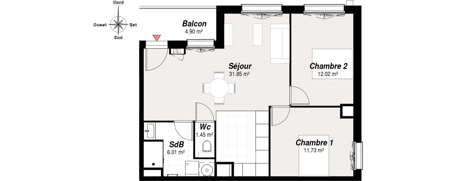 Appartement T3 de 61,53 m2 &agrave; Reims Neufch&acirc;tel