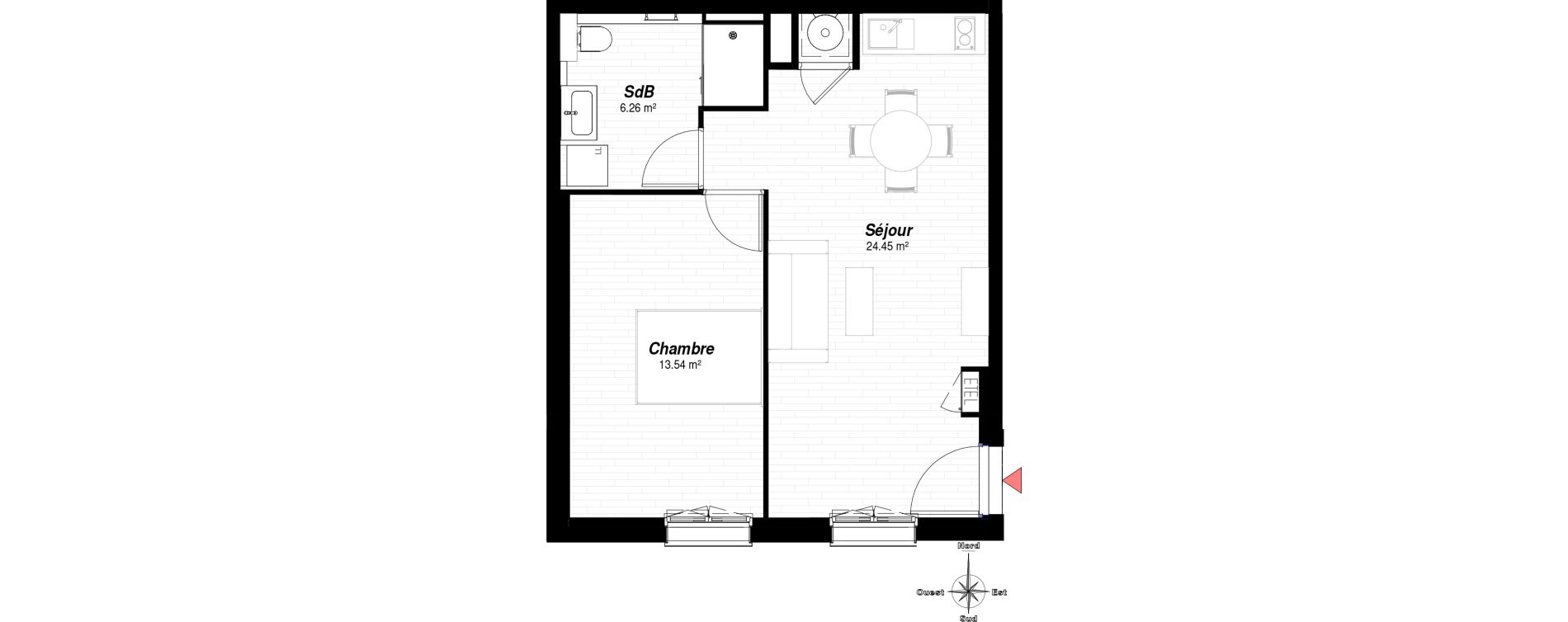 Appartement T2 de 44,25 m2 &agrave; Reims Neufch&acirc;tel