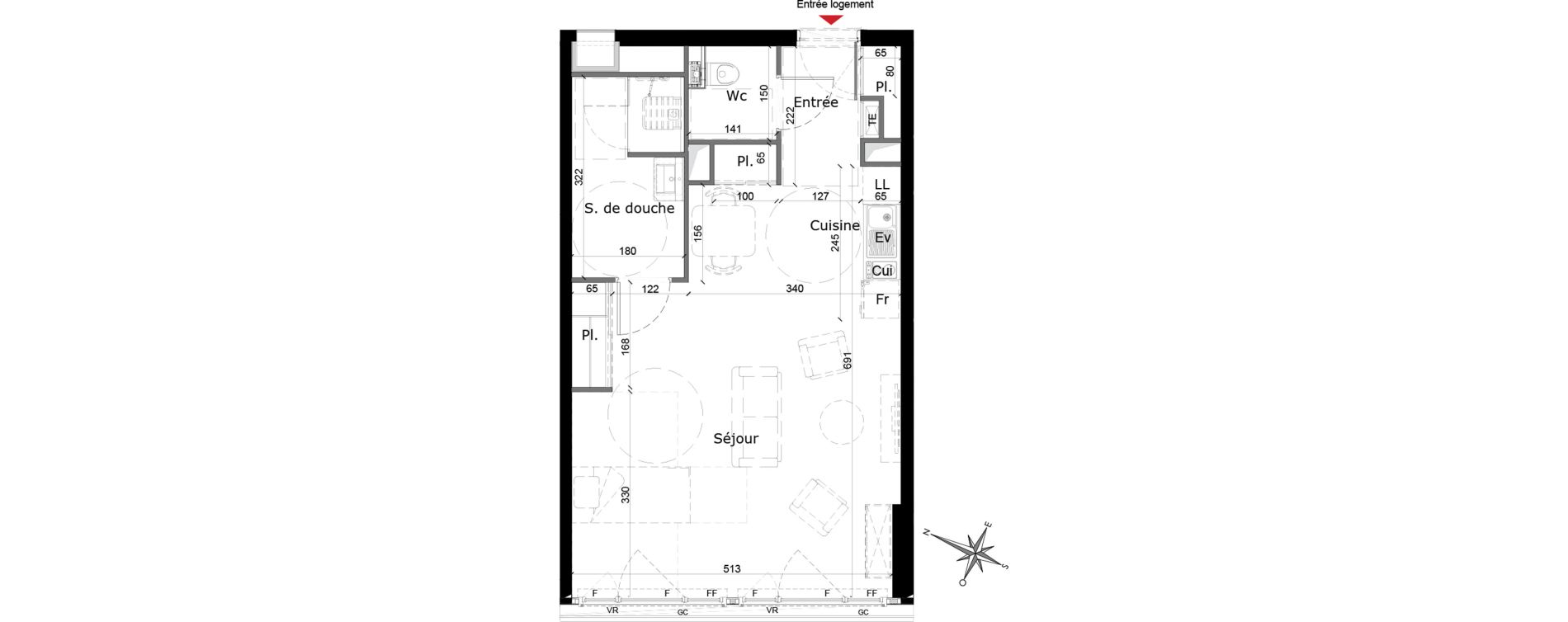 Appartement T1 de 43,88 m2 &agrave; Reims Courlancy