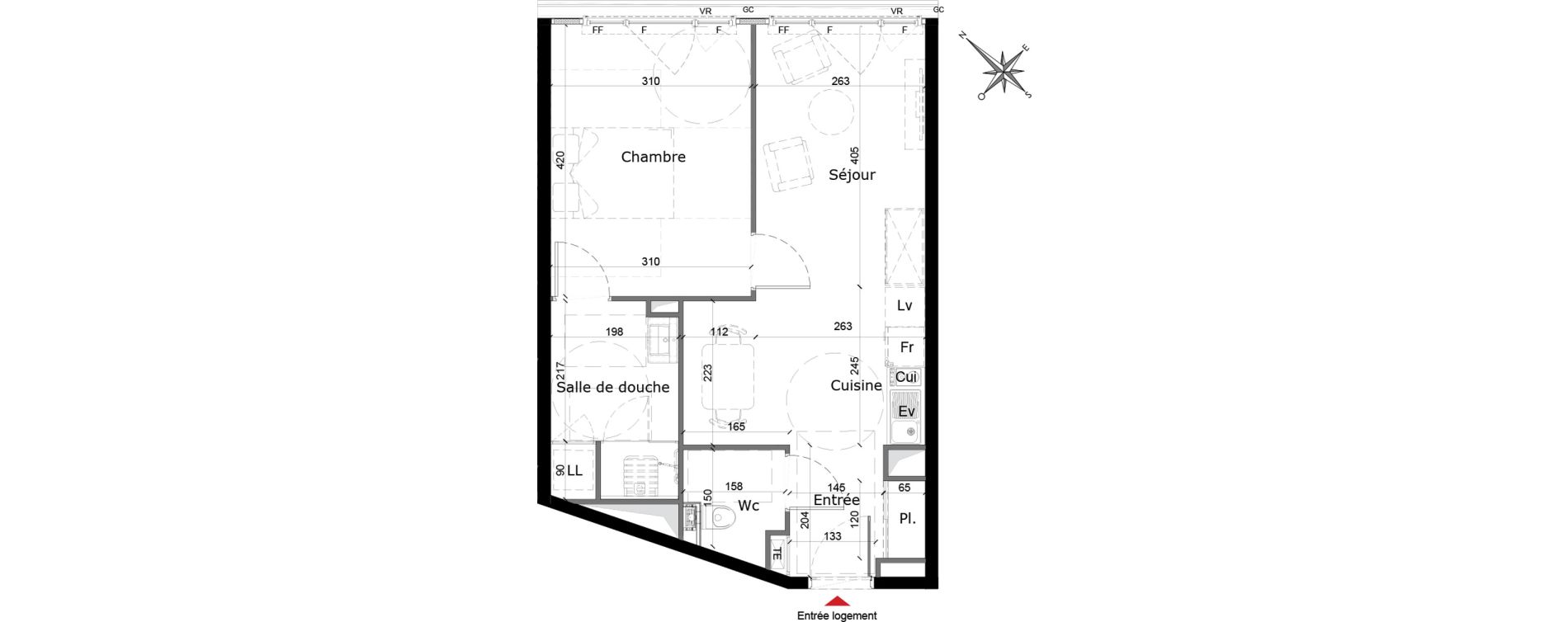 Appartement T2 de 44,64 m2 &agrave; Reims Courlancy