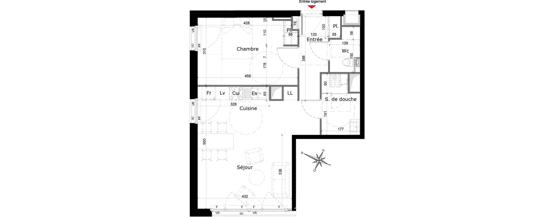 Appartement T2 de 52,04 m2 &agrave; Reims Courlancy