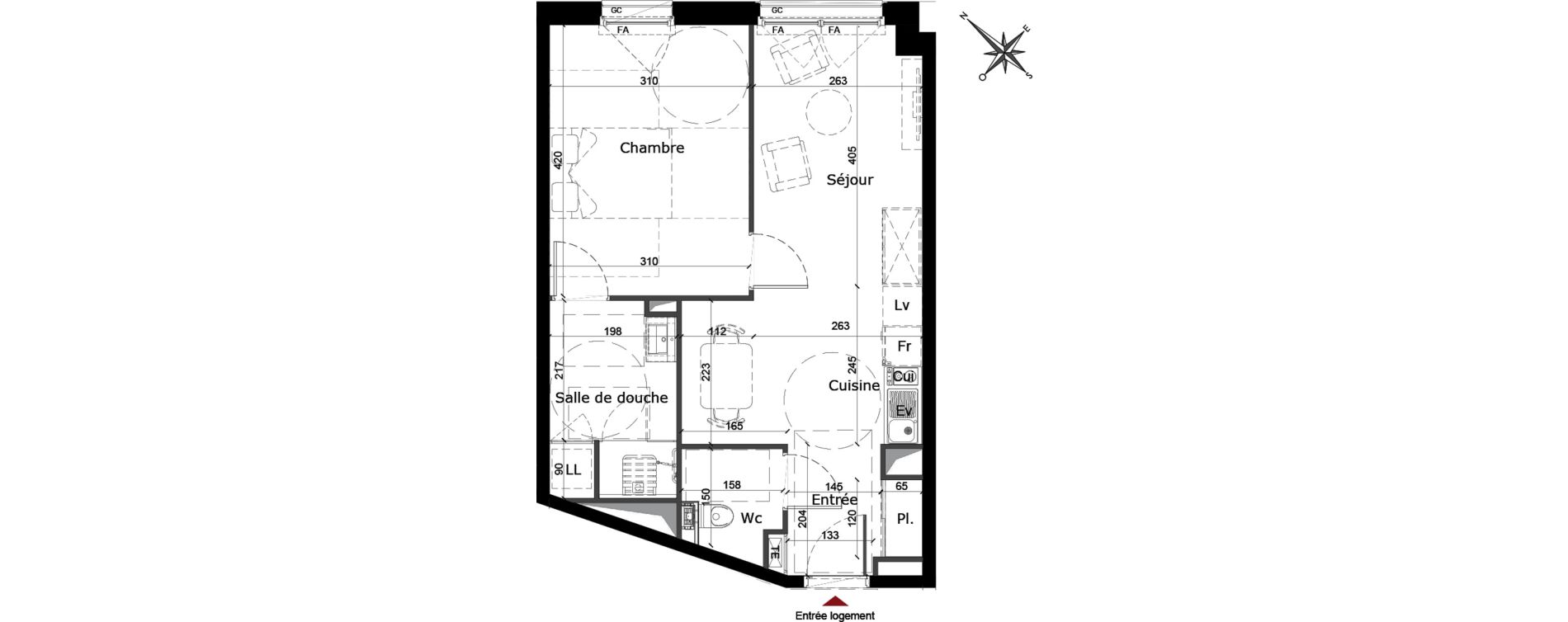 Appartement T2 de 44,44 m2 &agrave; Reims Courlancy