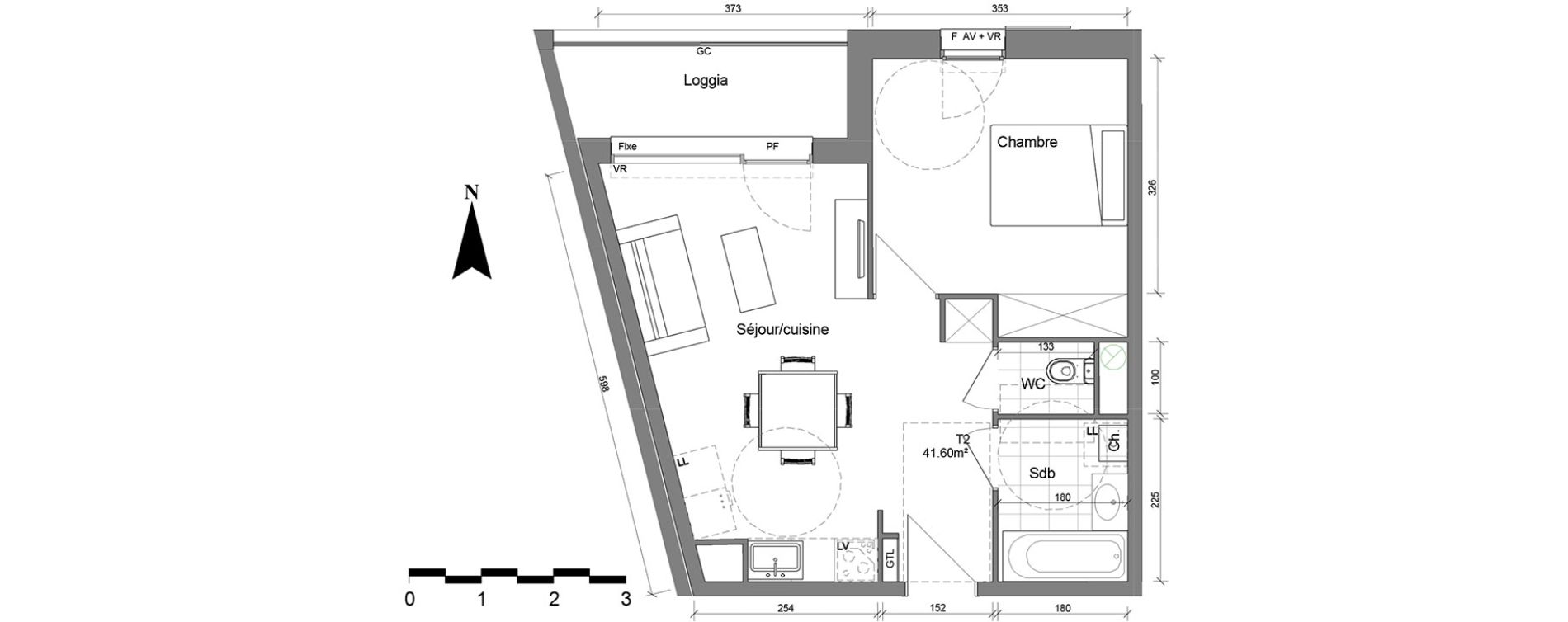 Appartement T2 de 41,60 m2 &agrave; Reims Coutures