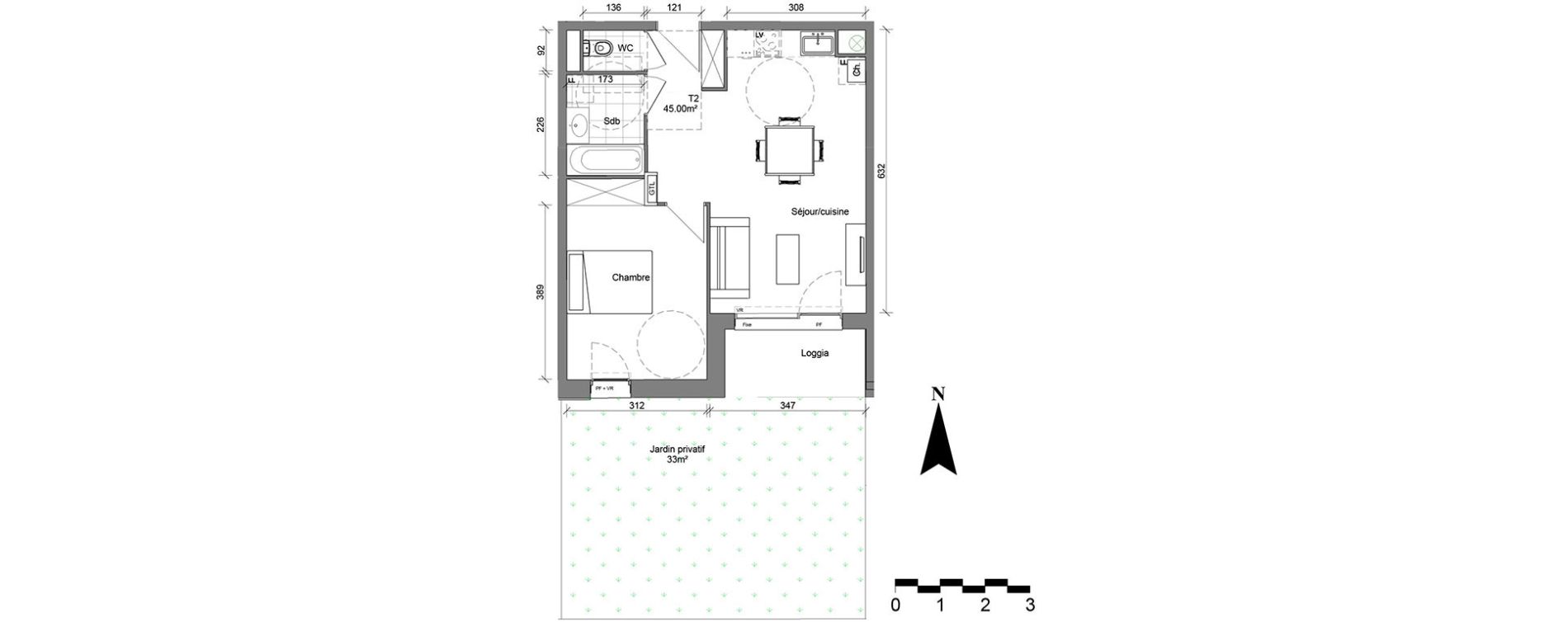 Appartement T2 de 45,00 m2 &agrave; Reims Coutures