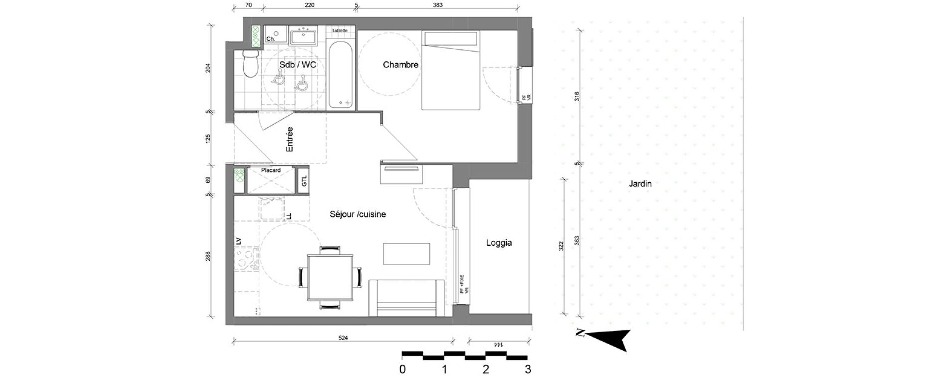 Appartement T2 de 39,71 m2 &agrave; Reims Coutures