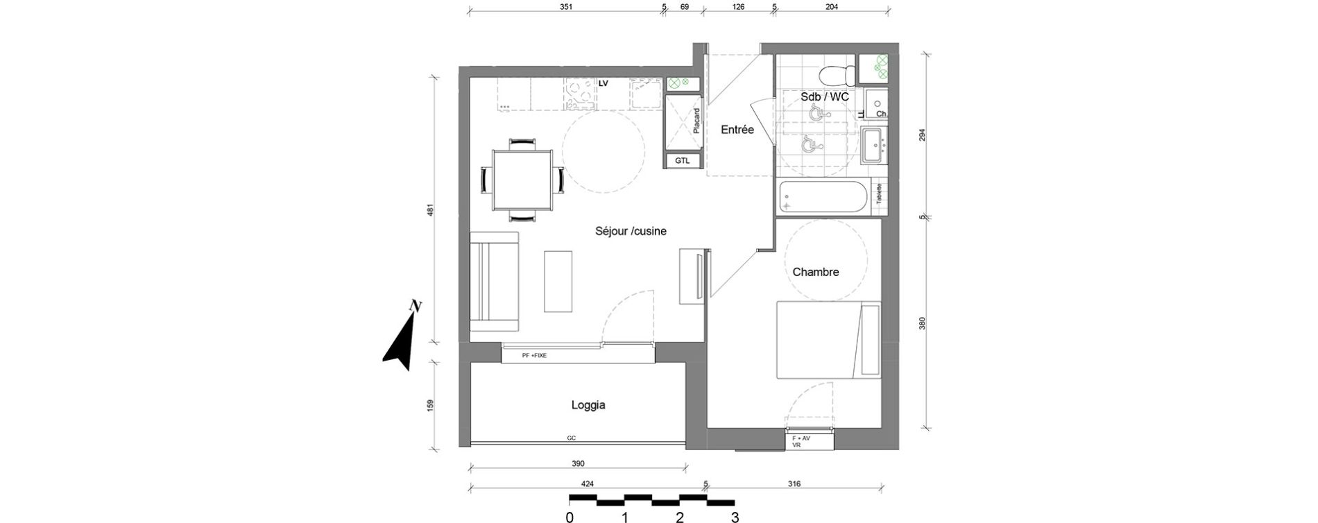 Appartement T2 de 41,28 m2 &agrave; Reims Coutures