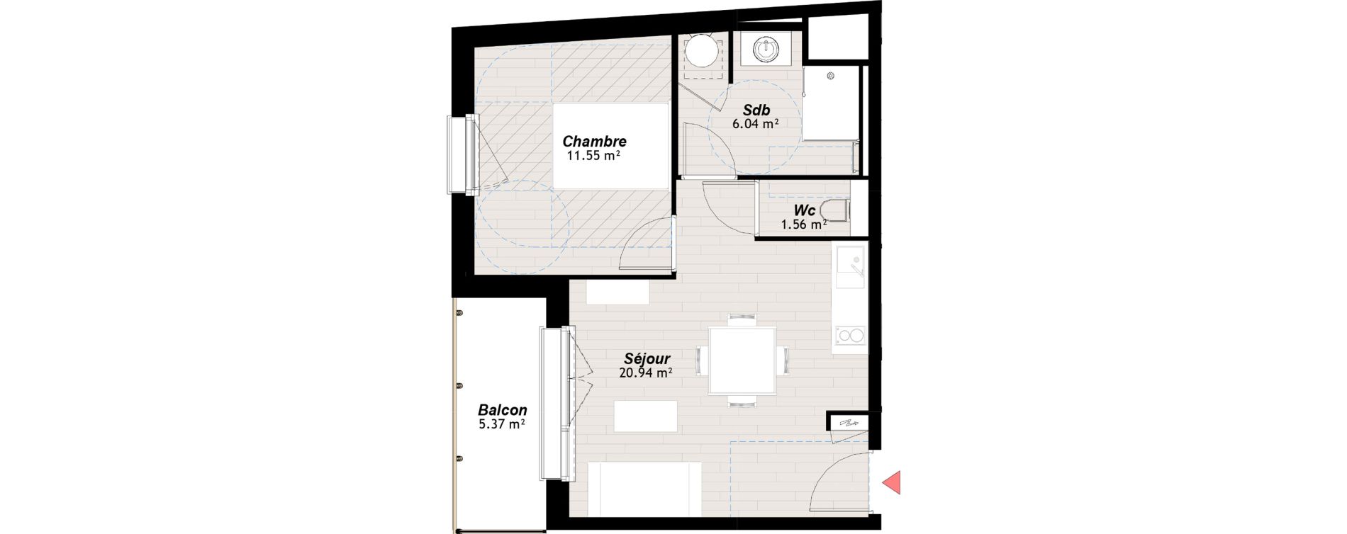 Appartement T2 de 40,09 m2 &agrave; Reims Clairmarais