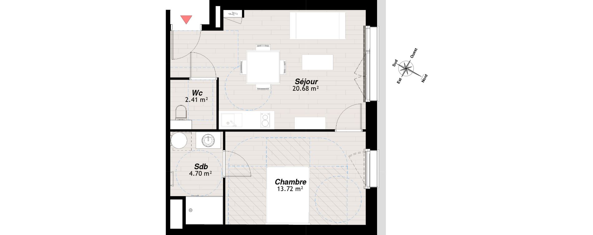 Appartement T2 de 41,51 m2 &agrave; Reims Clairmarais