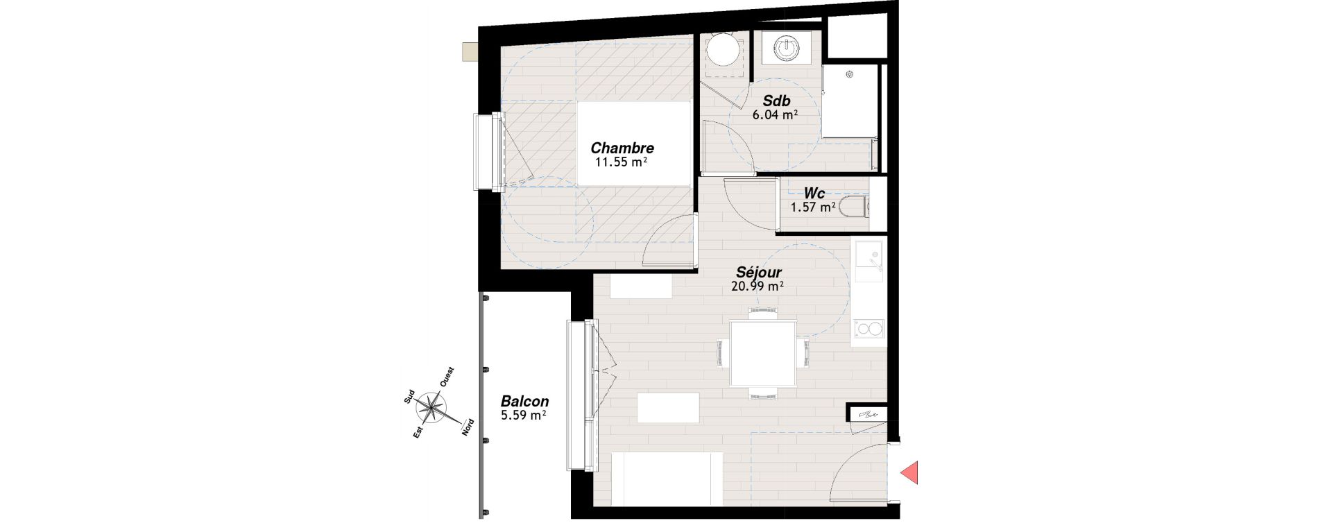 Appartement T2 de 40,15 m2 &agrave; Reims Clairmarais
