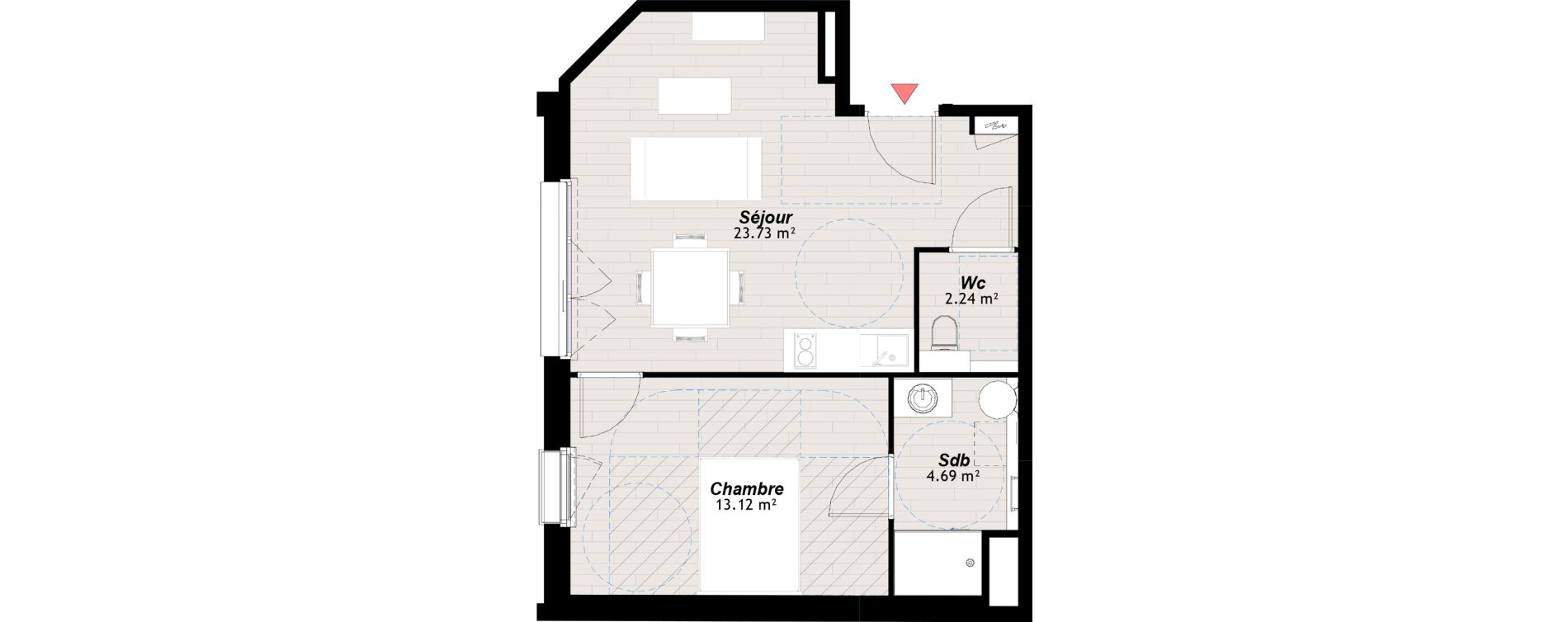 Appartement T2 de 43,78 m2 &agrave; Reims Clairmarais