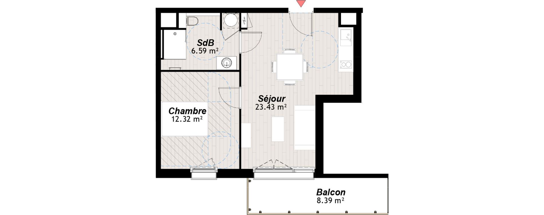 Appartement T2 de 42,34 m2 &agrave; Reims Clairmarais