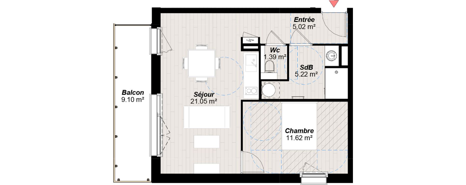 Appartement T2 de 44,30 m2 &agrave; Reims Clairmarais