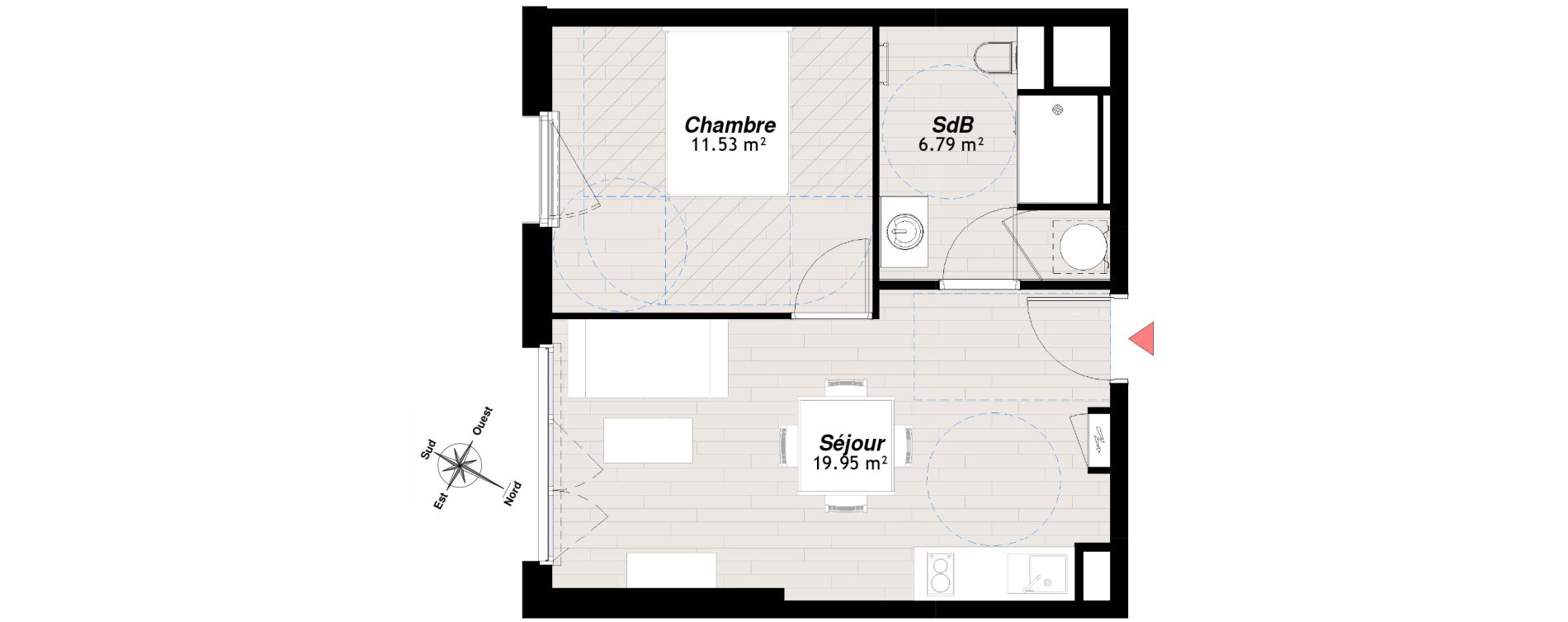 Appartement T2 de 38,27 m2 &agrave; Reims Clairmarais