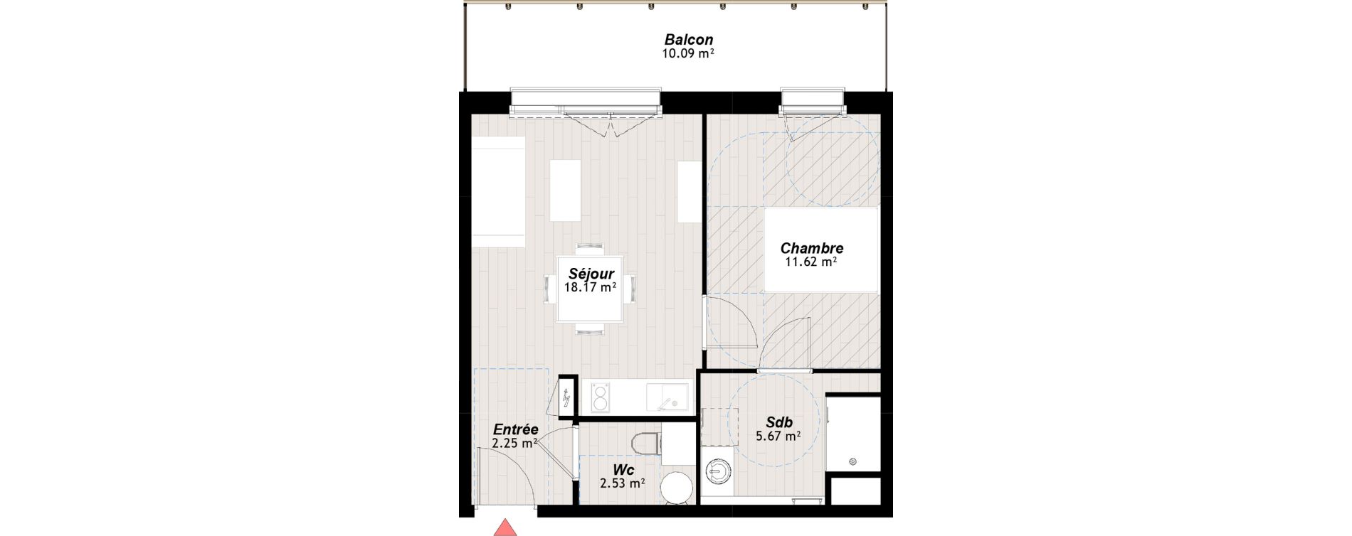 Appartement T2 de 40,24 m2 &agrave; Reims Clairmarais