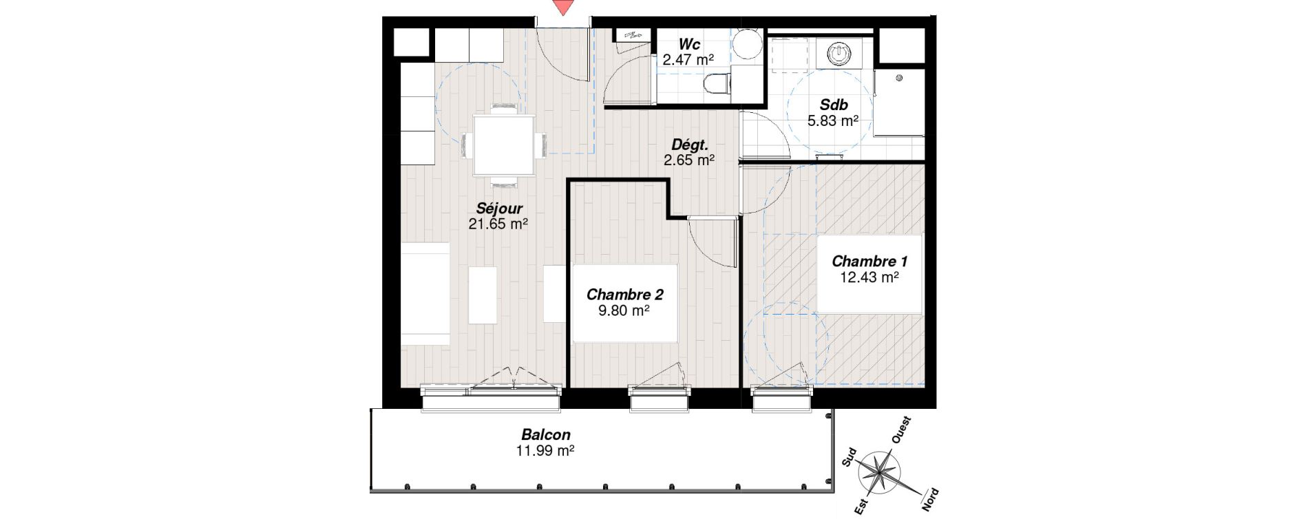 Appartement T3 de 54,83 m2 &agrave; Reims Clairmarais