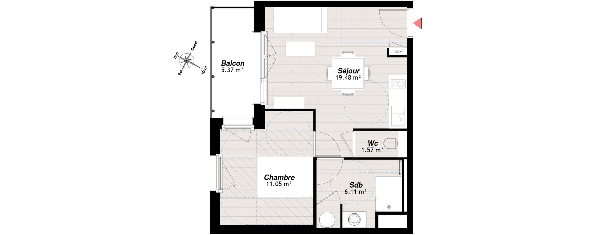 Appartement T2 de 38,21 m2 &agrave; Reims Clairmarais