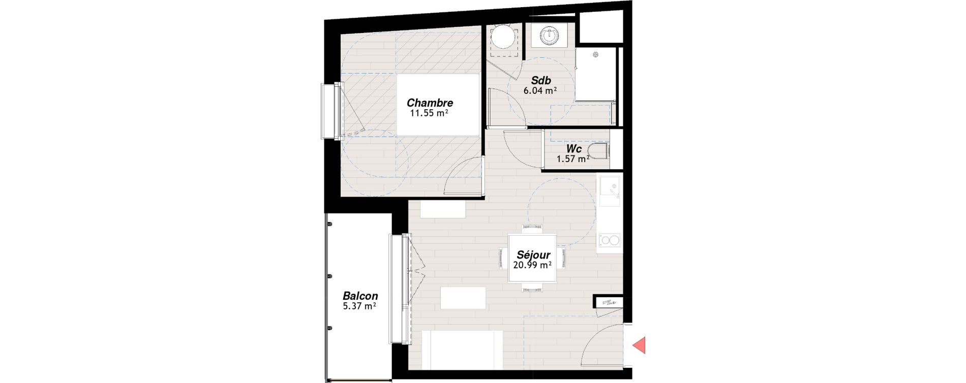 Appartement T2 de 40,15 m2 &agrave; Reims Clairmarais