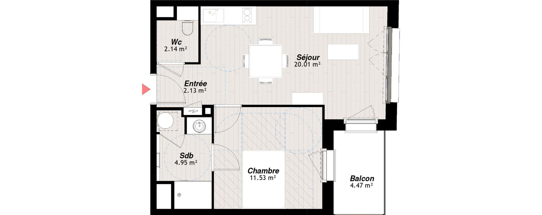 Appartement T2 de 40,76 m2 &agrave; Reims Clairmarais