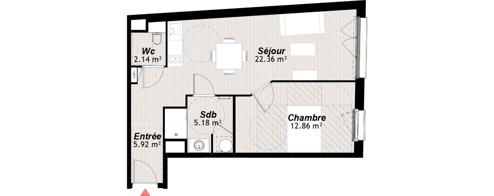 Appartement T2 de 48,46 m2 &agrave; Reims Clairmarais