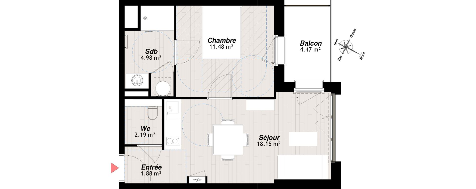 Appartement T2 de 38,68 m2 &agrave; Reims Clairmarais