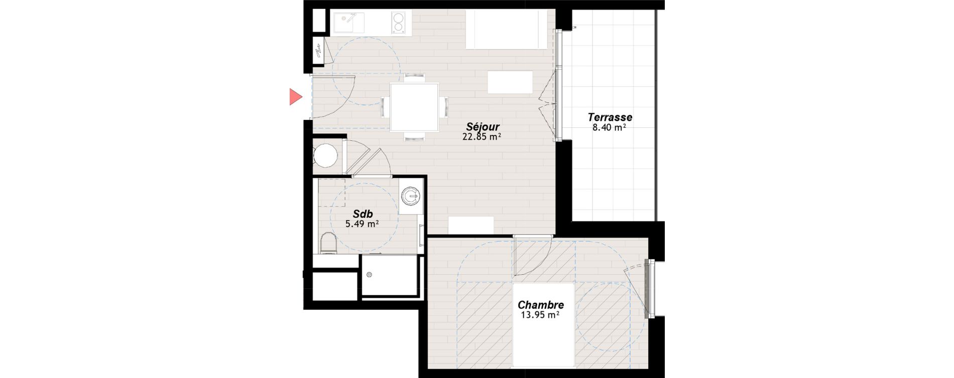 Appartement T2 de 42,29 m2 &agrave; Reims Clairmarais
