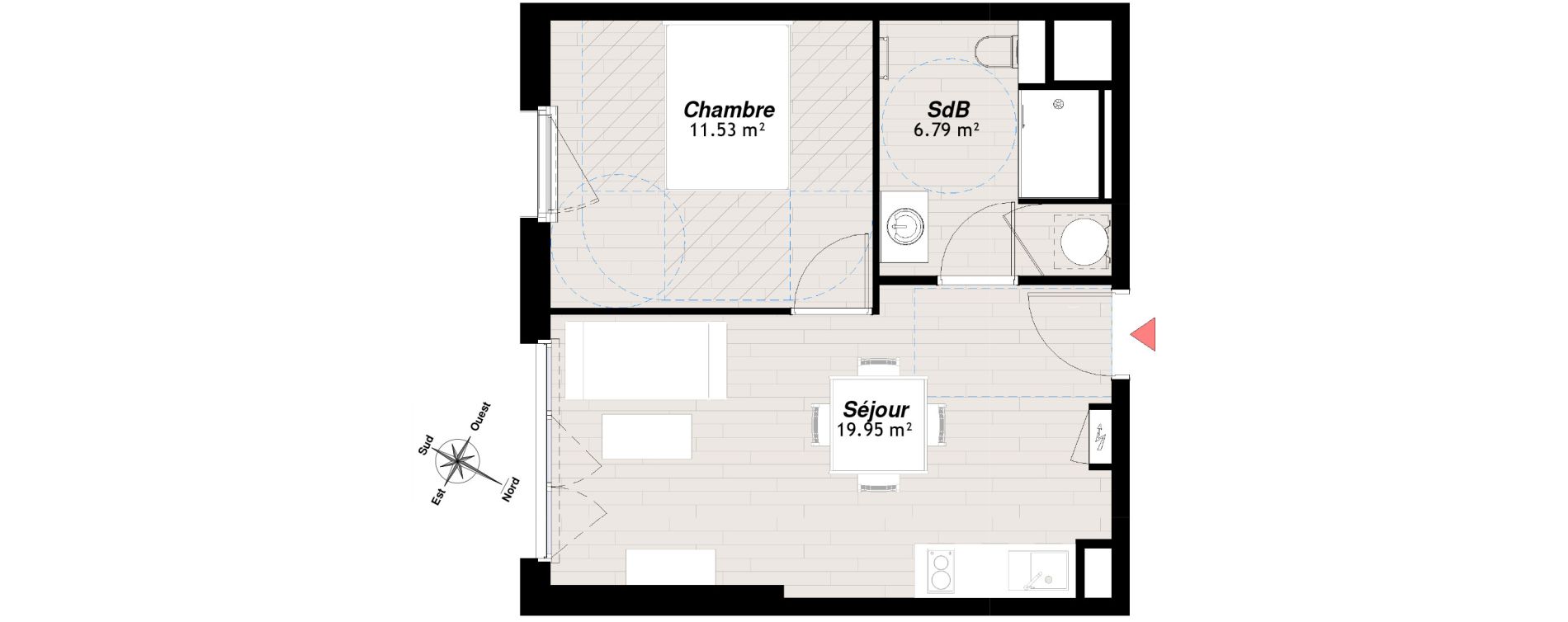 Appartement T2 de 38,27 m2 &agrave; Reims Clairmarais