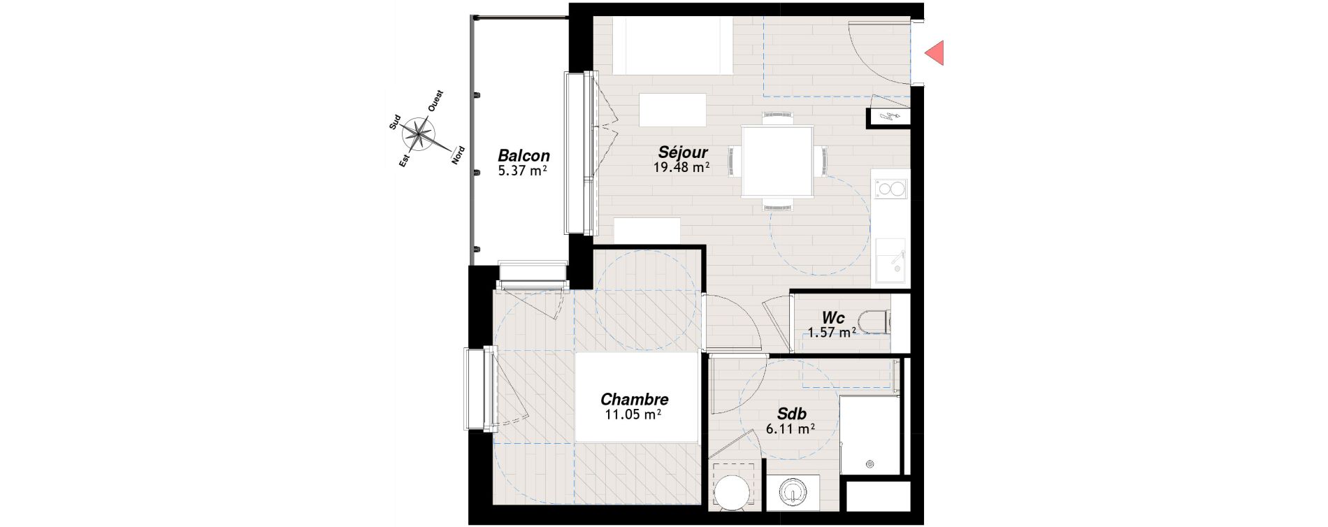 Appartement T2 de 38,21 m2 &agrave; Reims Clairmarais