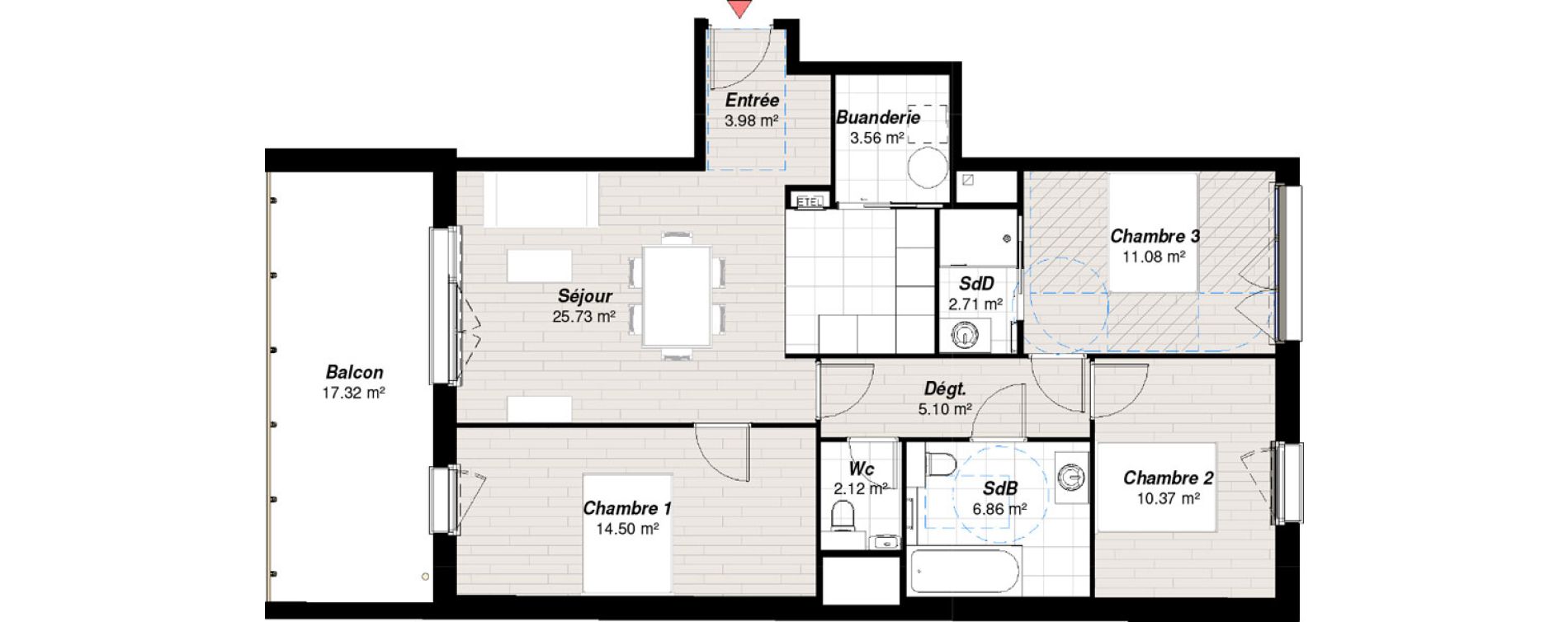 Appartement T4 de 86,01 m2 &agrave; Reims Clairmarais