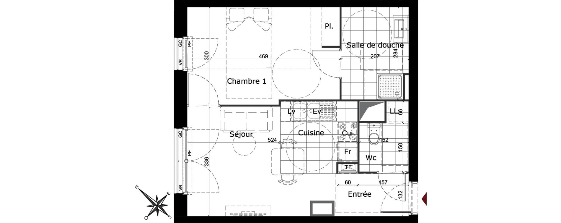 Appartement T2 de 42,02 m2 &agrave; Reims Courlancy