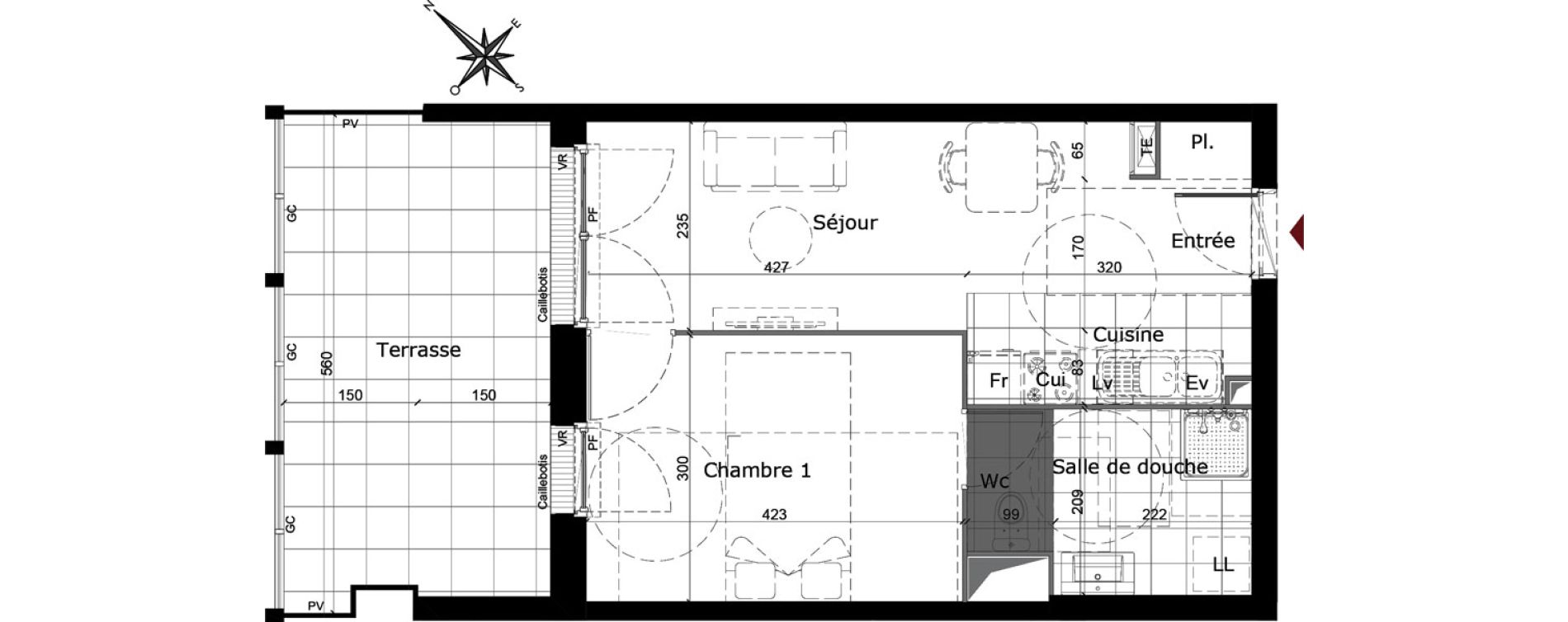 Appartement T2 de 39,04 m2 &agrave; Reims Courlancy