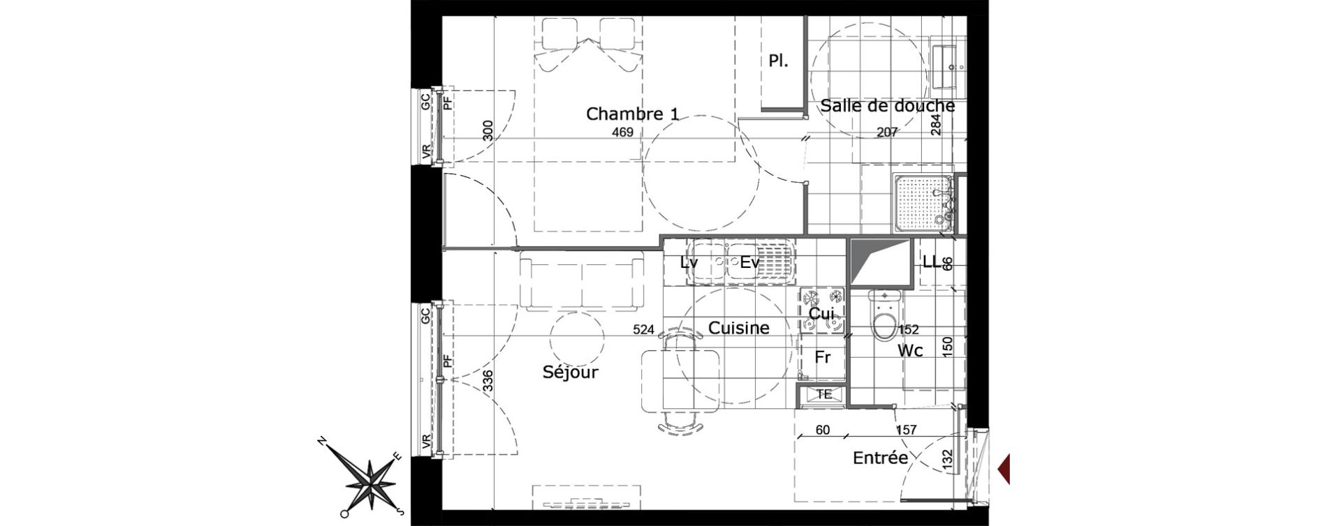 Appartement T2 de 42,32 m2 &agrave; Reims Courlancy