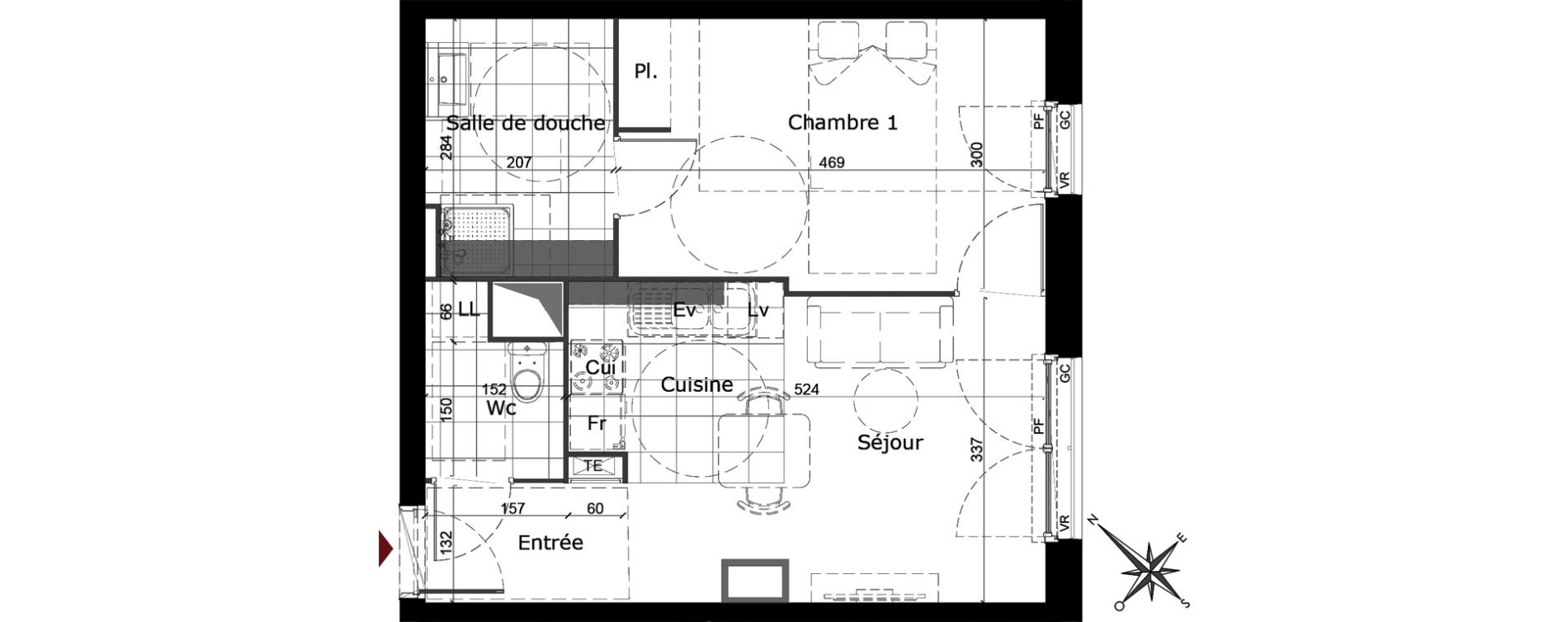 Appartement T2 de 42,02 m2 &agrave; Reims Courlancy