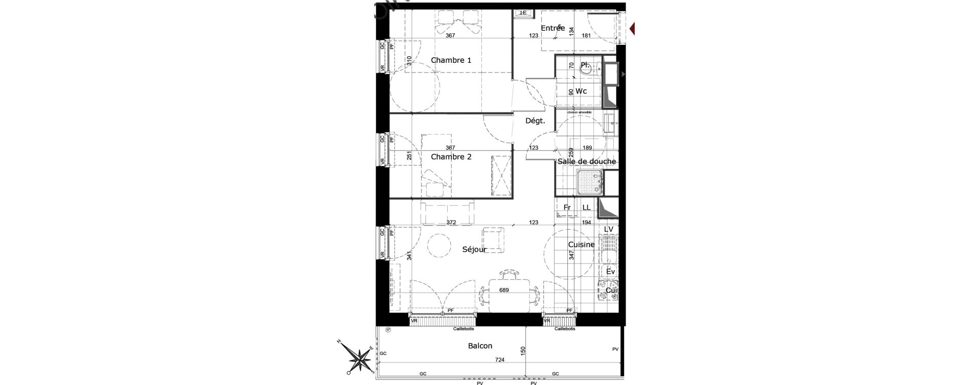 Appartement T3 de 59,93 m2 &agrave; Reims Courlancy