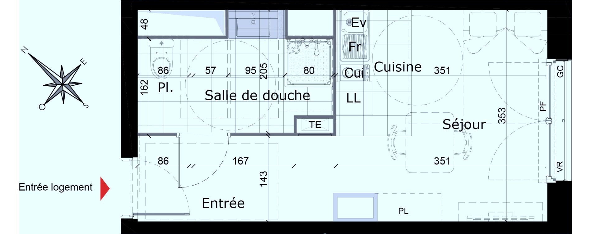 Appartement T1 de 22,31 m2 &agrave; Reims Courlancy