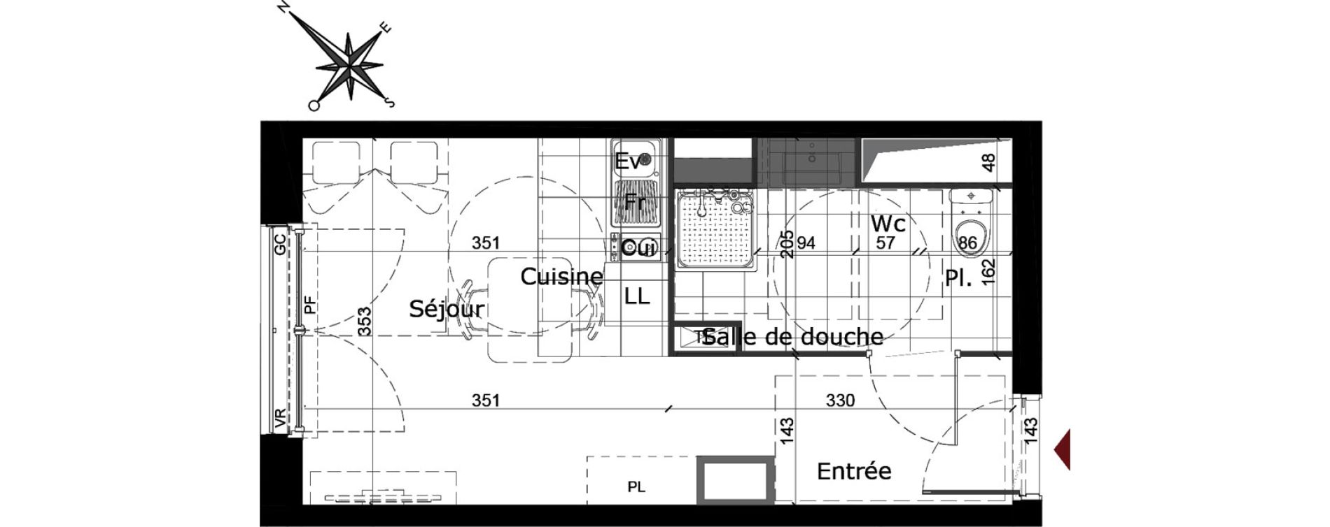 Appartement T1 de 22,31 m2 &agrave; Reims Courlancy