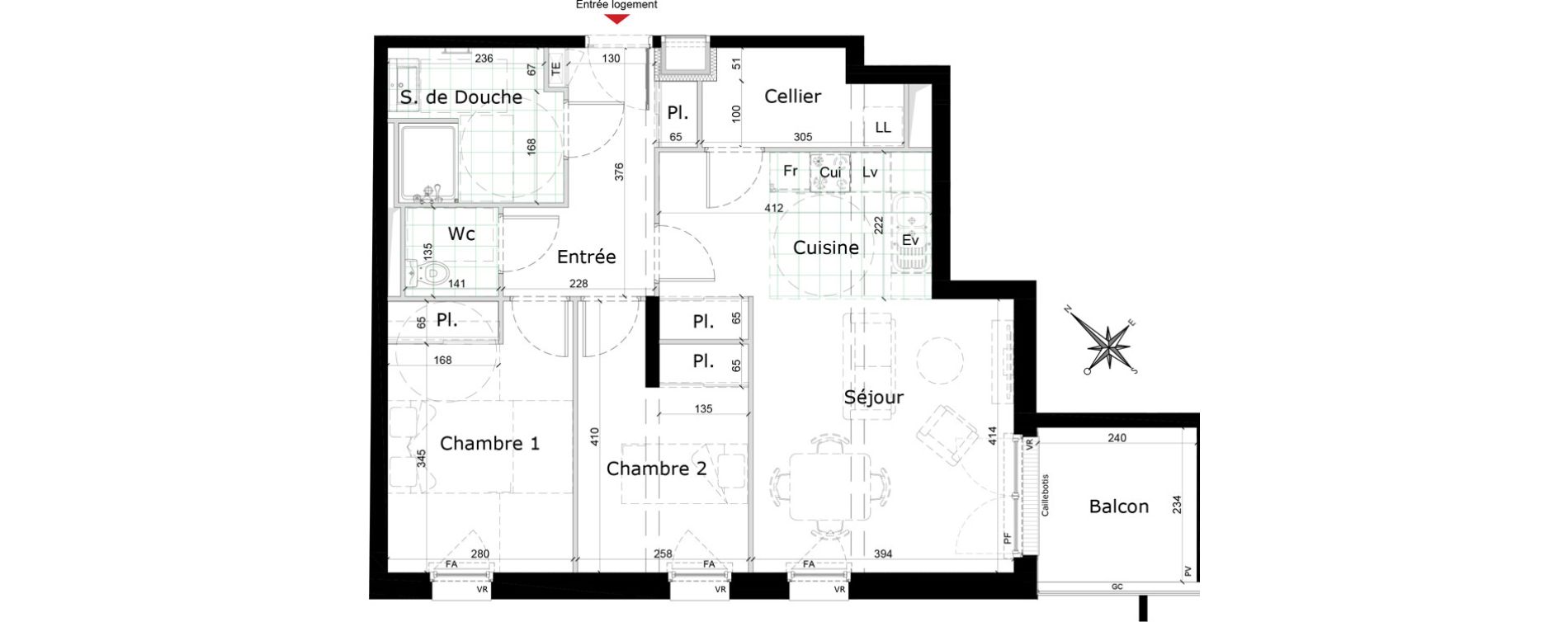 Appartement T3 de 65,91 m2 &agrave; Reims Courlancy