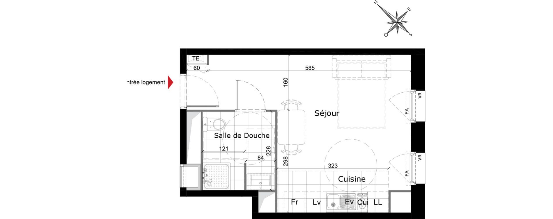 Appartement T1 de 26,33 m2 &agrave; Reims Courlancy