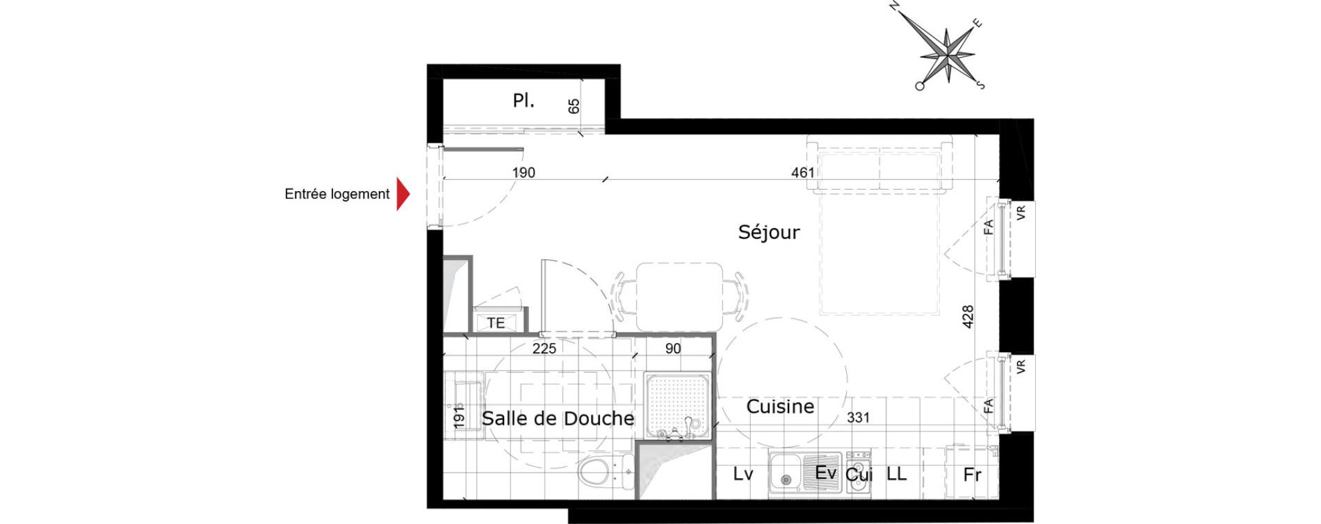 Appartement T1 de 27,87 m2 &agrave; Reims Courlancy