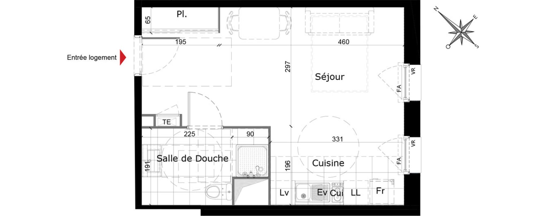 Appartement T1 de 31,03 m2 &agrave; Reims Courlancy