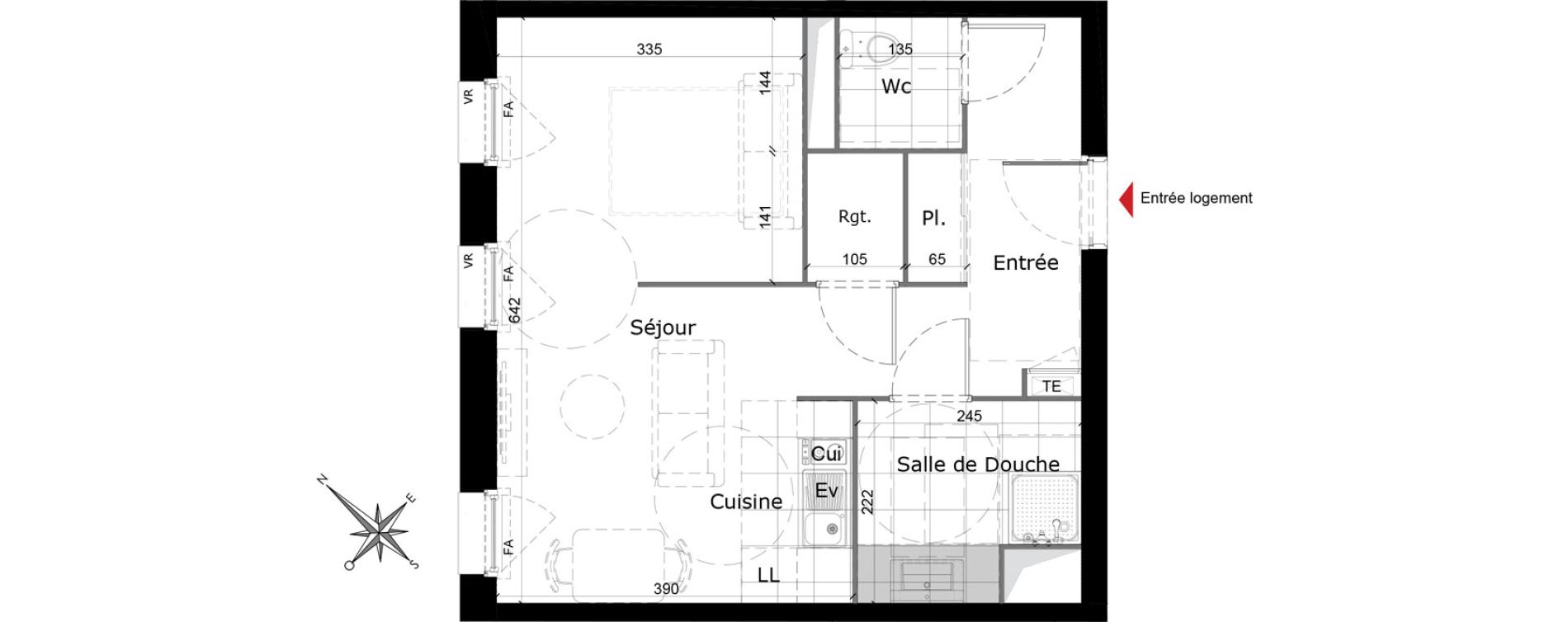 Appartement T1 bis de 51,09 m2 &agrave; Reims Courlancy