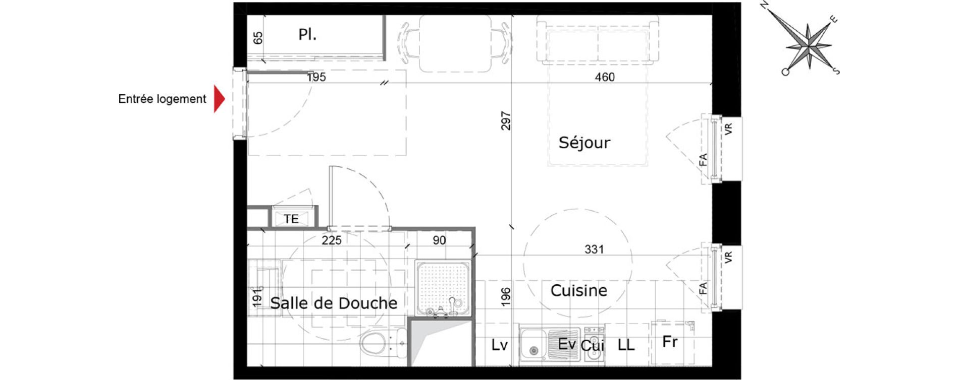 Appartement T1 de 31,01 m2 &agrave; Reims Courlancy