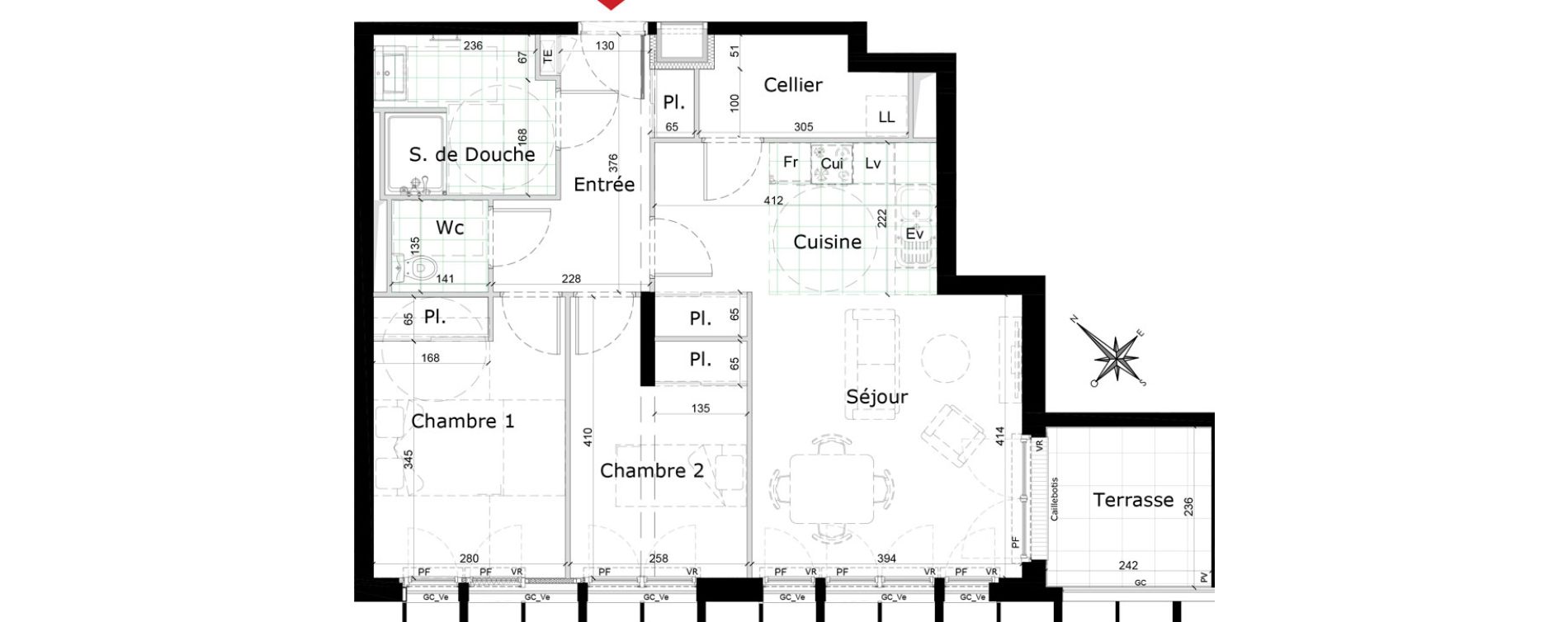 Appartement T3 de 65,24 m2 &agrave; Reims Courlancy