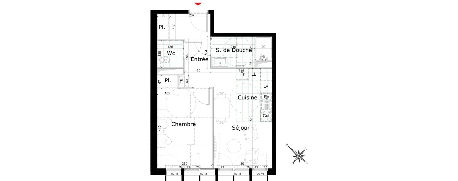 Appartement T2 de 40,46 m2 &agrave; Reims Courlancy