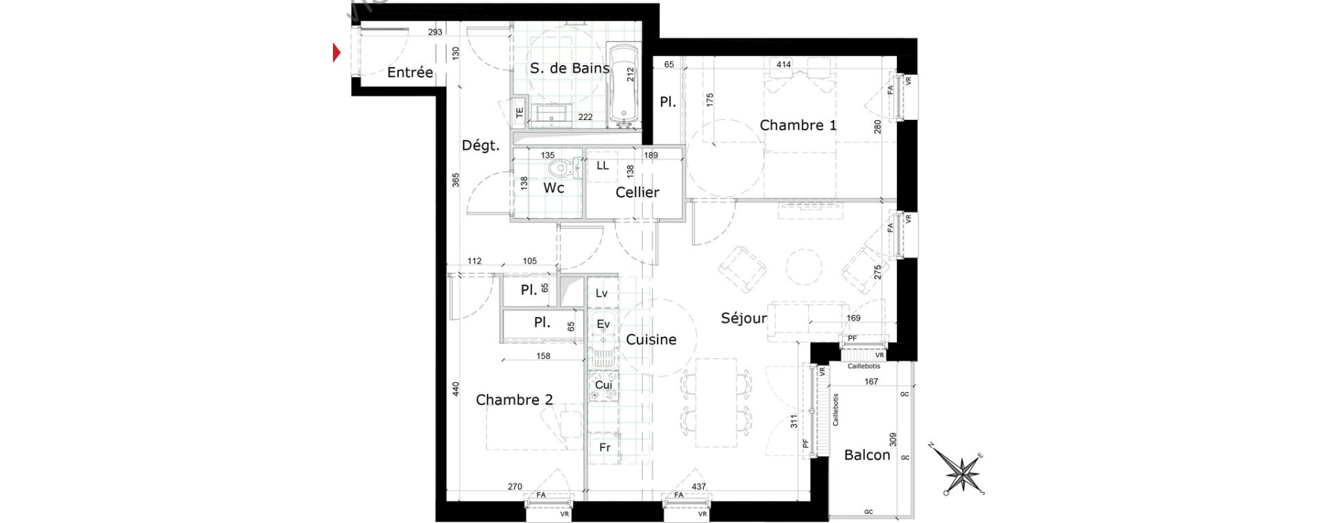 Appartement T3 de 73,05 m2 &agrave; Reims Courlancy